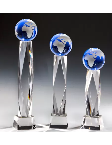 Crystal glass trophy with globe - Prizai.lt
