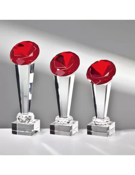 Crystal glass trophy with red diamond on top - Prizai.lt