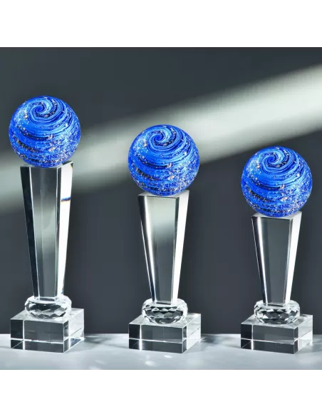 Glass trophy with blue ball - Prizai.lt