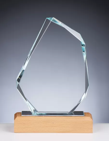Glass award with wooden base - Prizai.lt
