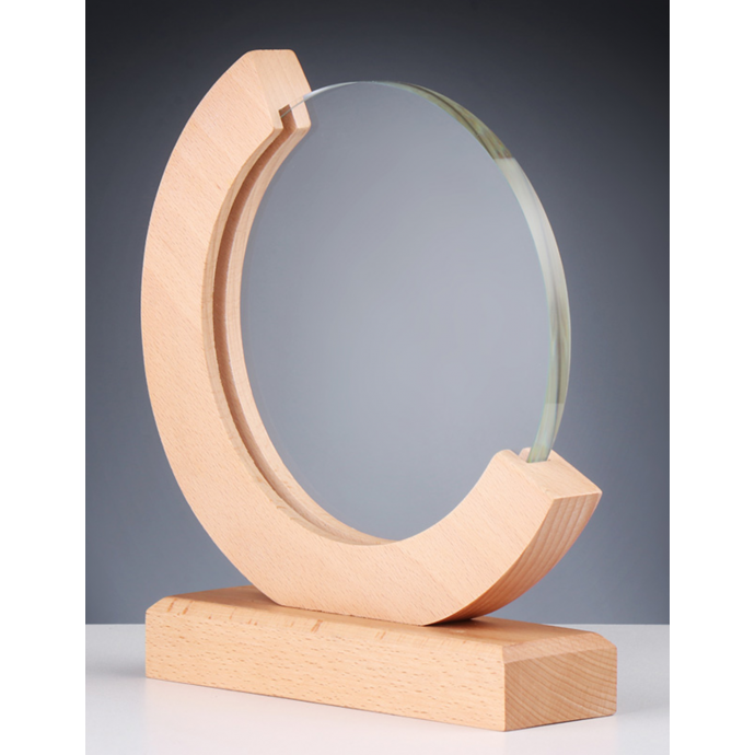 Glass trophy with wooden rim