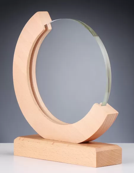 Glass trophy with wooden rim - Prizai.lt