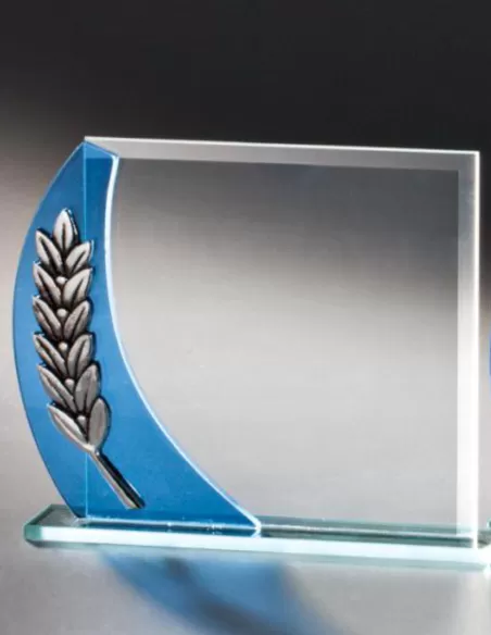 Glass trophy with blue ornament - Prizai.lt