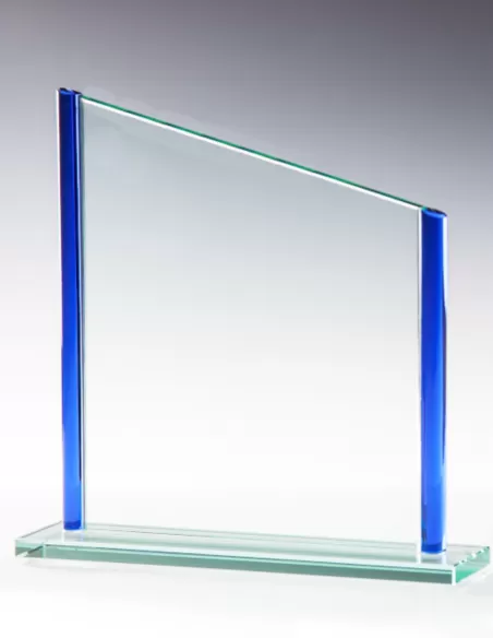 Glass award with blue sides - Prizai.lt
