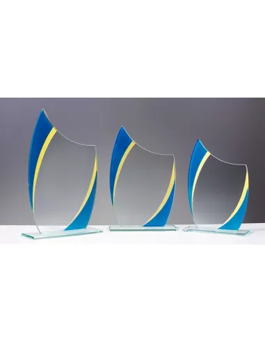 Glass trophy with blue and yellow motif - Prizai.lt