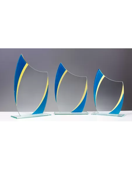 Glass trophy with blue and yellow motif - Prizai.lt