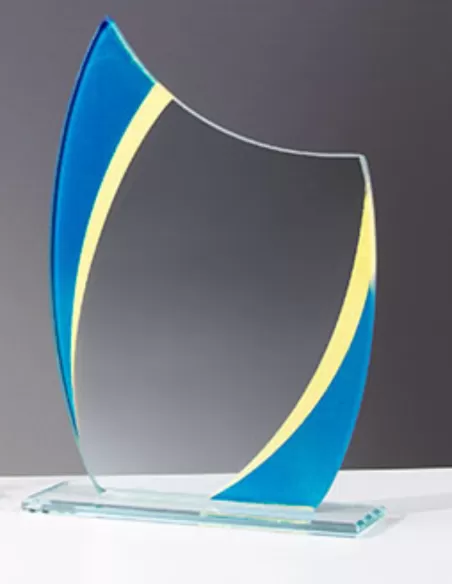 Glass trophy with blue and yellow motif - Prizai.lt