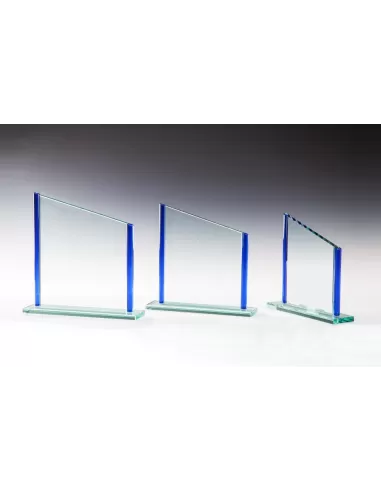 Glass award with blue sides - Prizai.lt